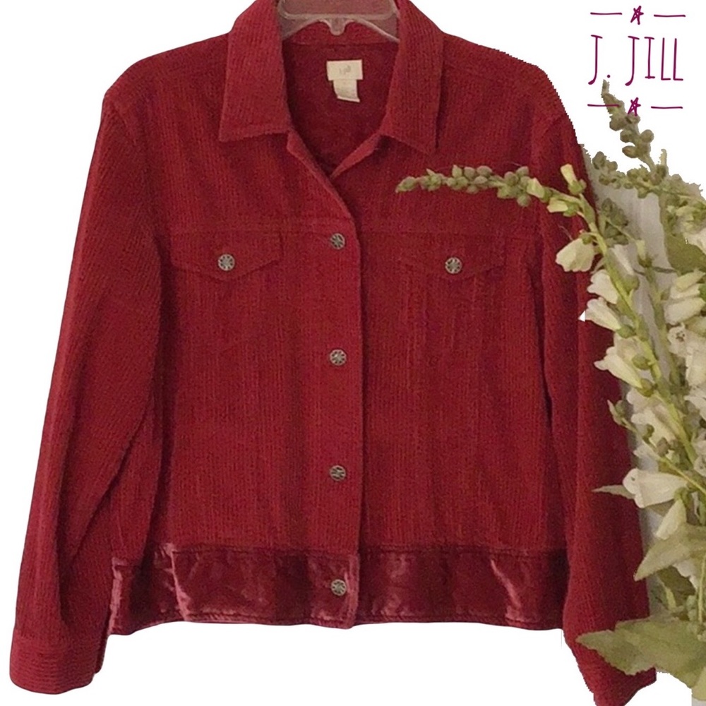 J.Jill  Burgundy Corduroy Jacket with Velvet Trim